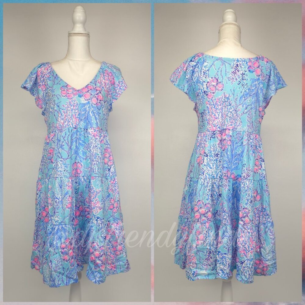 NWOT Lilly Pulitzer Kawai Flutter Sleeve Blue Ibiza Now You Sea Me M,L,XL - Picture 2 of 16